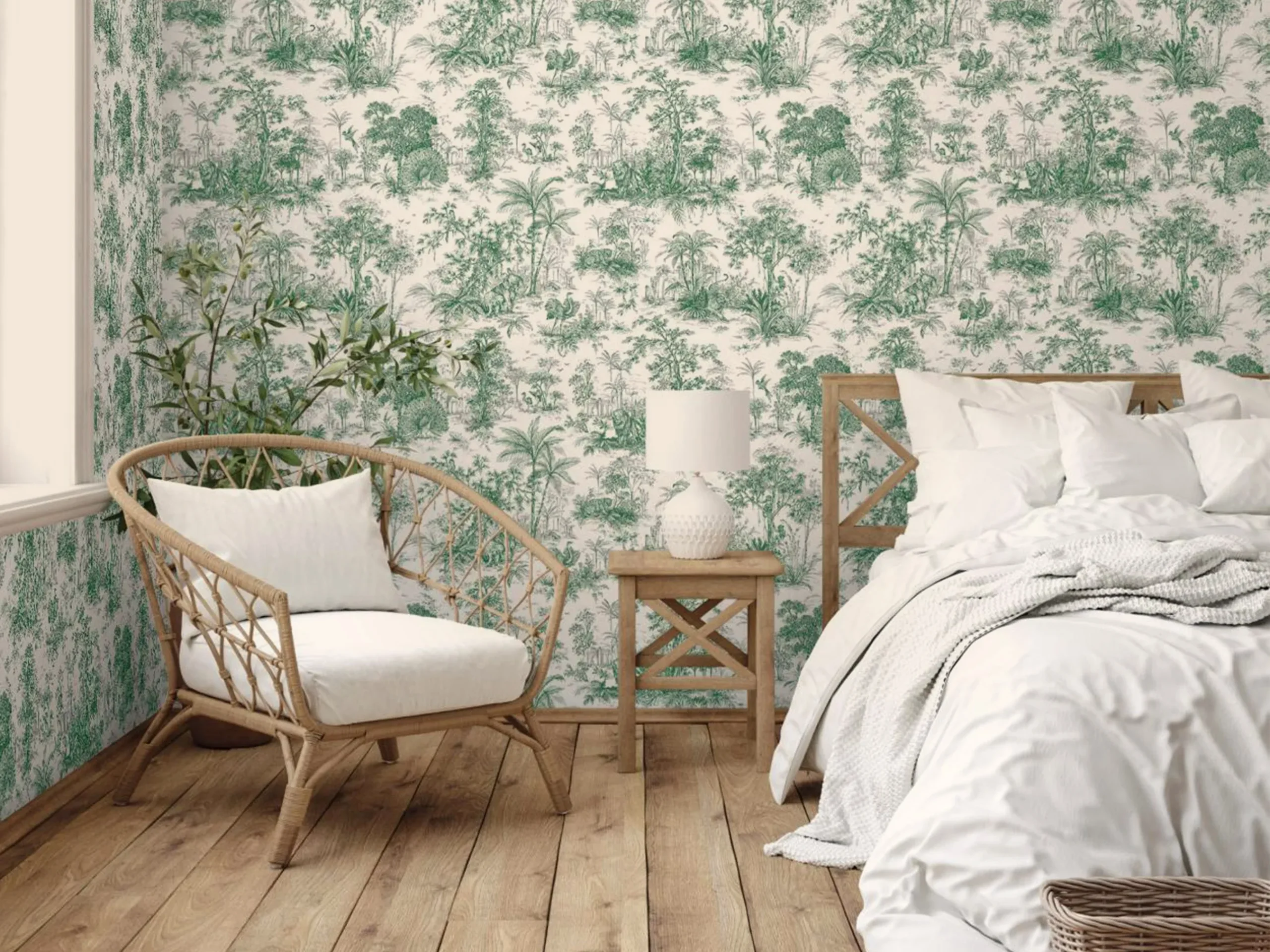 White Embossed Wallpaper – Jungle Forest (9909-3)